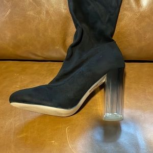 Lucite heel faux suede thigh high boots